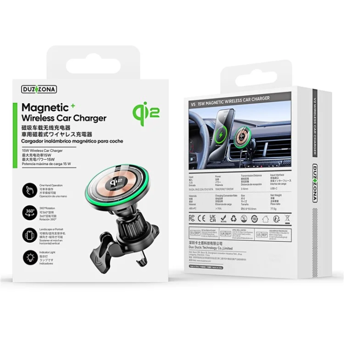 DUZZONA - DUZZONA Qi2 MagSafe Bilhållare med 15W Trådlös Laddare