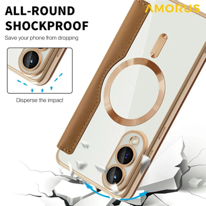 Amorus - Amorus Galaxy S25 Edge Plånboksfodral Magsafe RFID - Brun