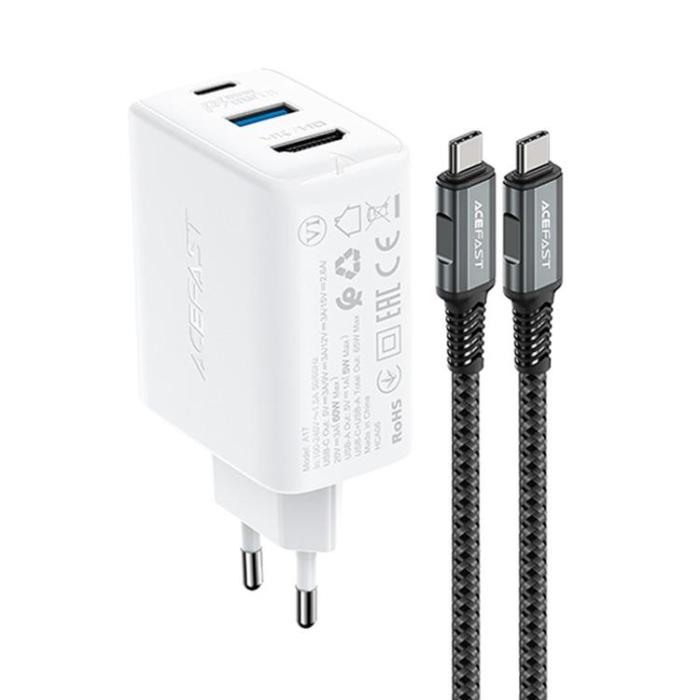 Acefast - Acefast 2in1 Väggladdare 65W USB-A till USB-C/HDMI Kabel - Vit
