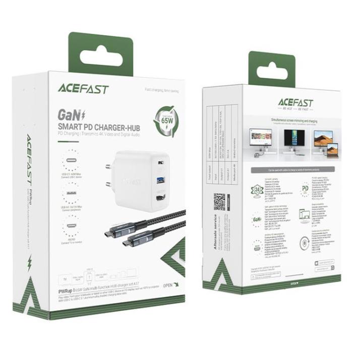 Acefast - Acefast 2in1 Väggladdare 65W USB-A till USB-C/HDMI Kabel - Vit