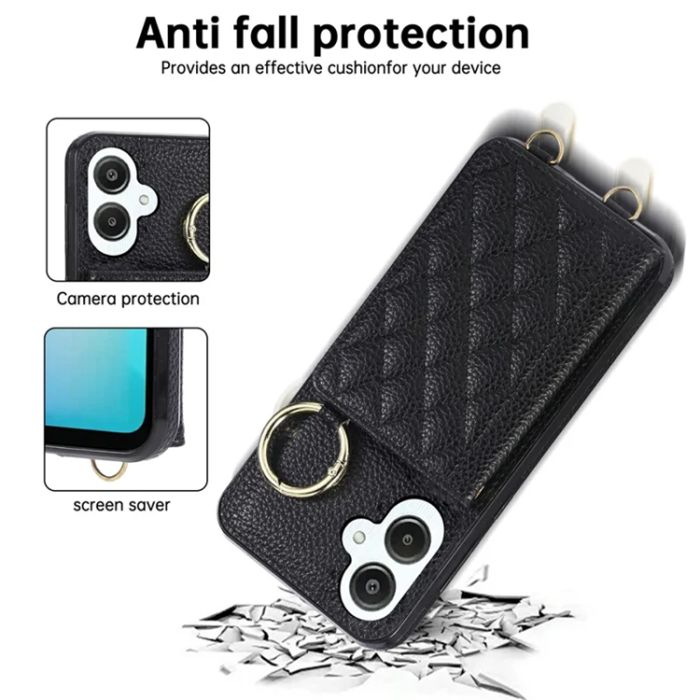A-One Brand - Galaxy A06 4G/5G Mobilskal Korthållare Kickstand Rhombus - Svart