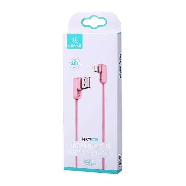 USAMS U-Flow Lightning Kabel vinkel 1,2 m IPUSBCY03 - Rosa