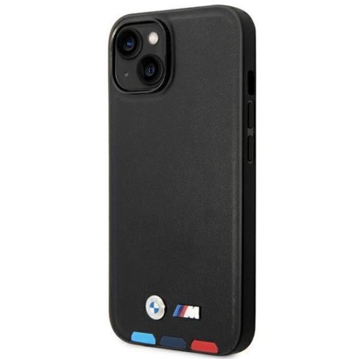 BMW - BMW iPhone 14 Skal Magsafe Läder Stamp Tricolor - Svart