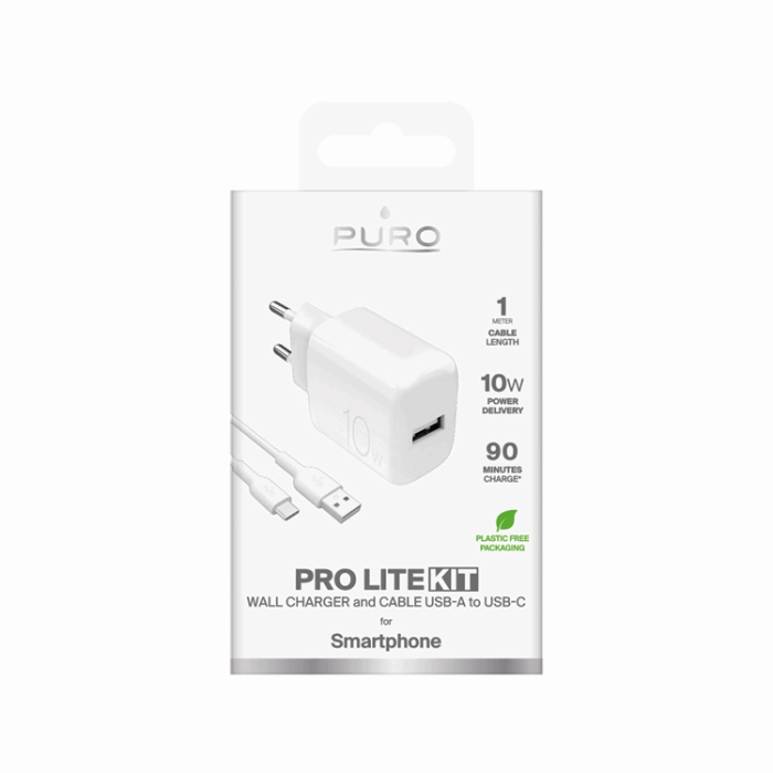 Puro - Puro Väggladdare 10W USB-A + USB-A - USB-C Kabel 1.2m Polite