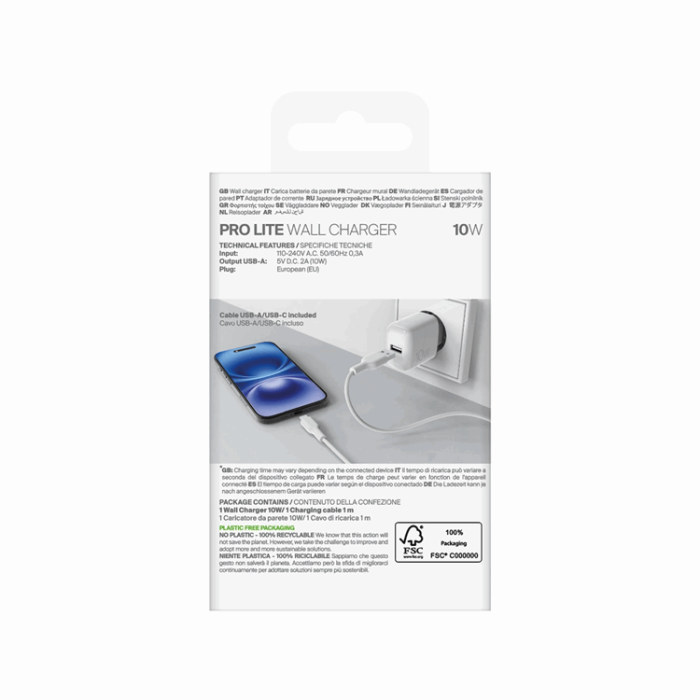 Puro - Puro Väggladdare 10W USB-A + USB-A - USB-C Kabel 1.2m Polite