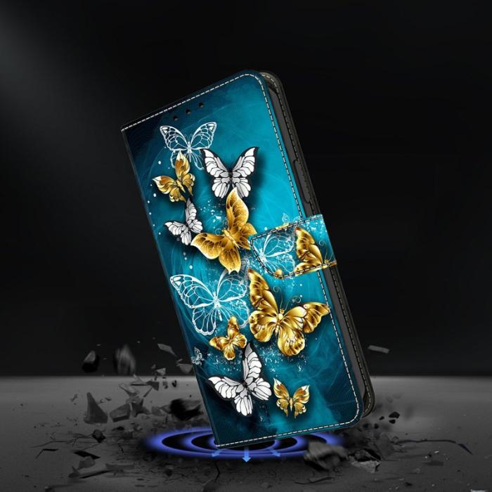 OEM - Samsung Galaxy A37 Plånboksfodral Konstläder Mönstertryck - Guld Fjäril