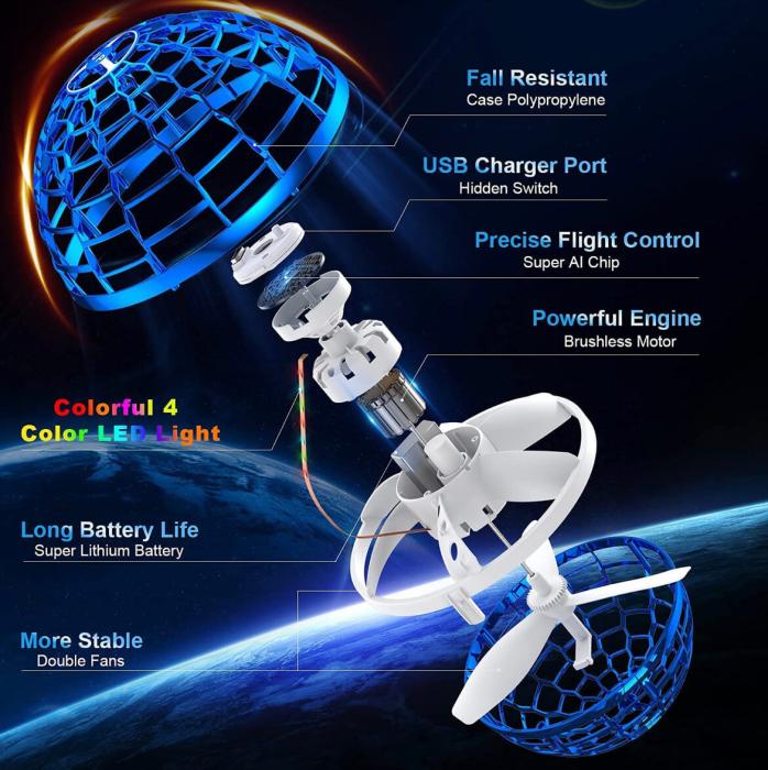 Fidget Toys - Flynova Pro - Svävande Boll - Magic LED Space Ball - Blå