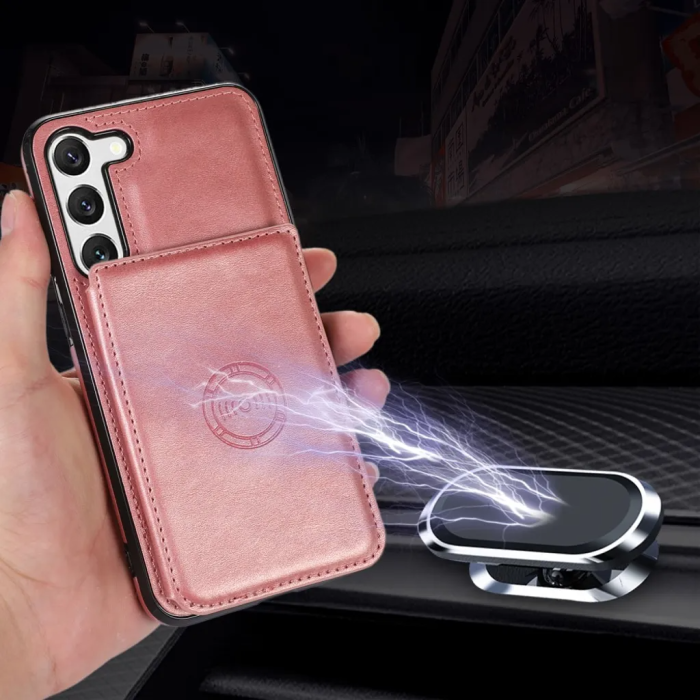 Taltech - Galaxy S23 Mobilskal Korthållare Kickstand Magnetiskt - Rosaguld