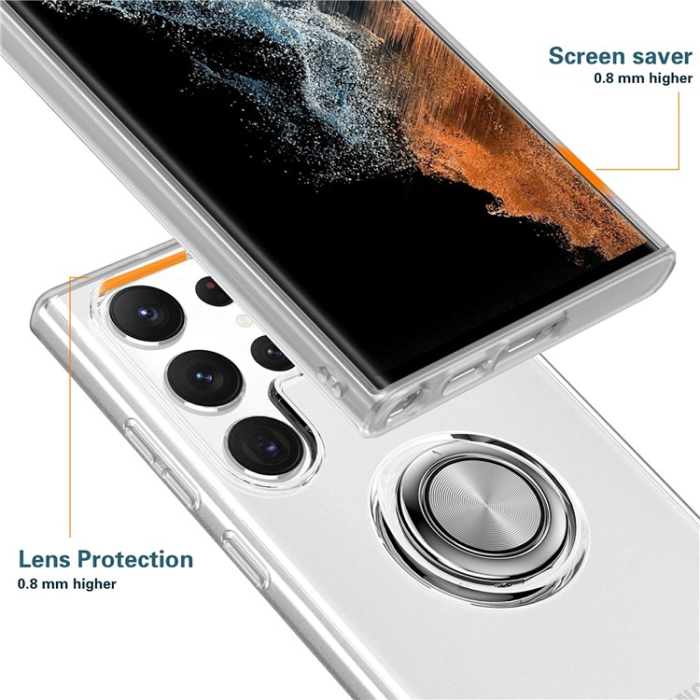 A-One Brand - Galaxy S23 Ultra Skal Ringhållare Kickstand Shockproof - Clear