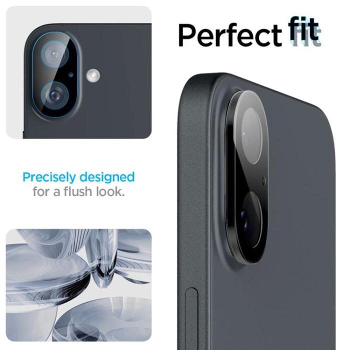 Spigen - [2-Pack] Spigen iPhone 16/16 Plus Kameralinsskydd Härdat glas Optik Pro - Svart
