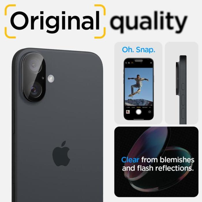 Spigen - [2-Pack] Spigen iPhone 16/16 Plus Kameralinsskydd Härdat glas Optik Pro - Svart