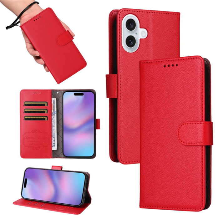 A-One Brand - iPhone 17 Plånboksfodral RFID Blocking med Handledsrem - Röd