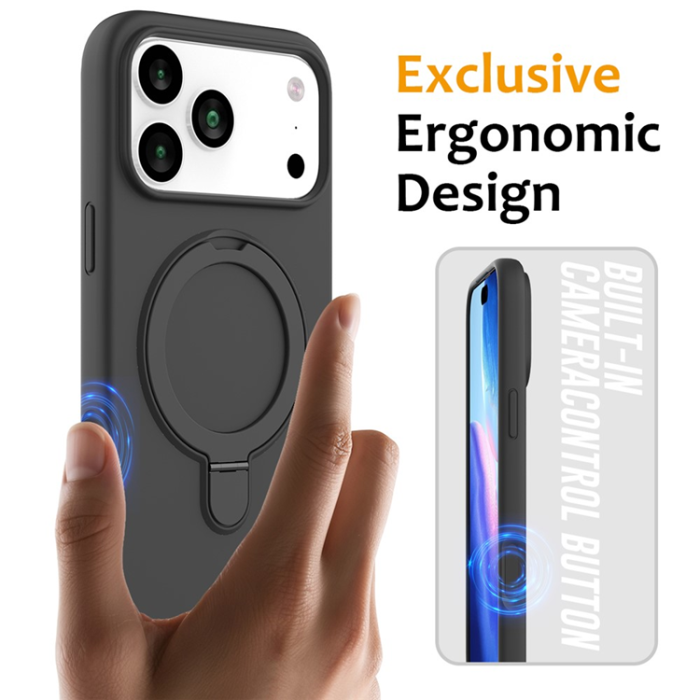 A-One Brand - iPhone 17 Pro Mobiskal MagSafe Kickstand PC + Silikon - Svartgrå