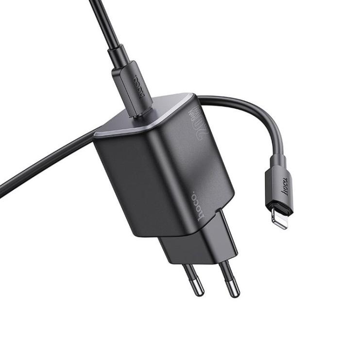 Hoco - Hoco Väggladdare 20W Type C + Kable USB-C till Lightning Kabel 1m - Svart