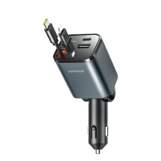 Joyroom - Joyroom 4in1 Billaddare 30W USB-A/USB-C Infällbar Kabel Mörkgrå