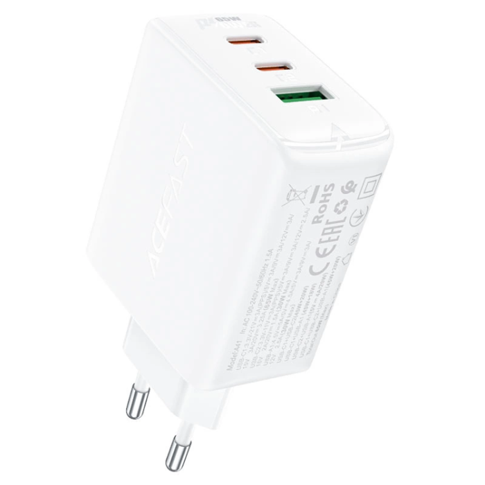 Acefast - Acefast GaN Snabbladdare 2x USB-C USB-A QC4+ 65W - Vit