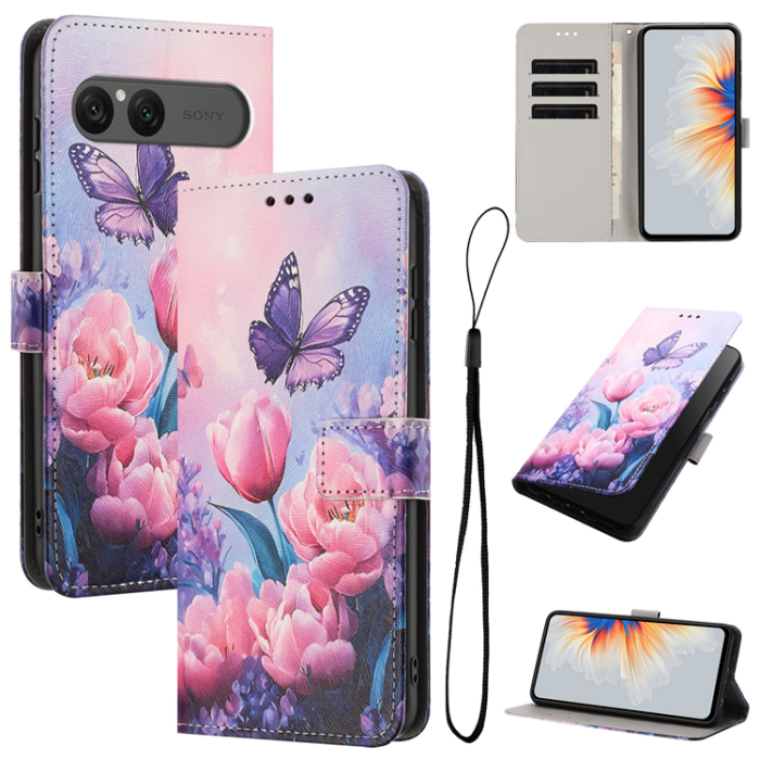 A-One Brand - Sony Xperia 10 VII Plånboksfodral Pattern Printing - Rosa Flower