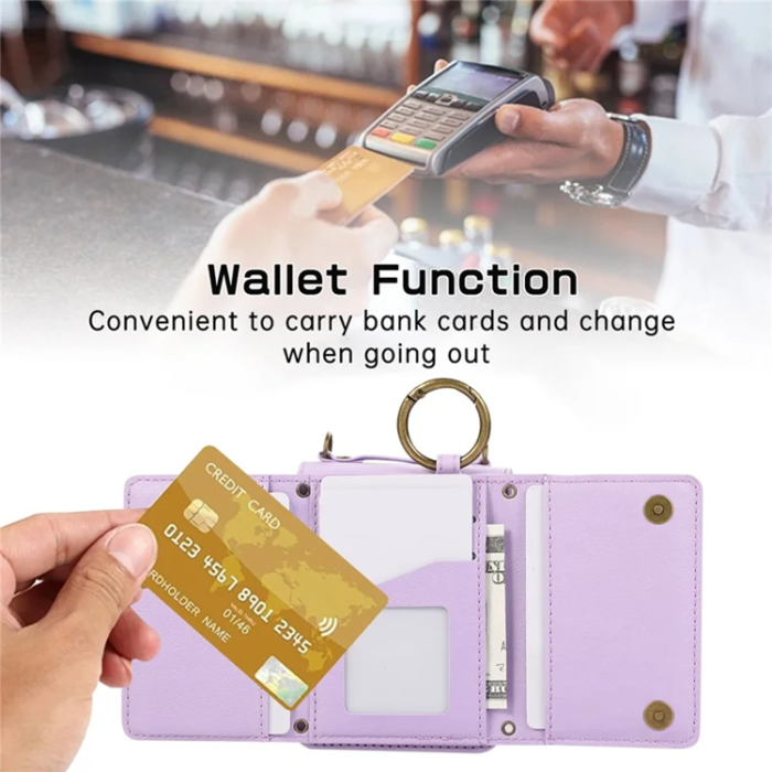A-One Brand - Galaxy Z Flip7 Plånboksfodral Zipper Kickstand med Axelrem - Lila