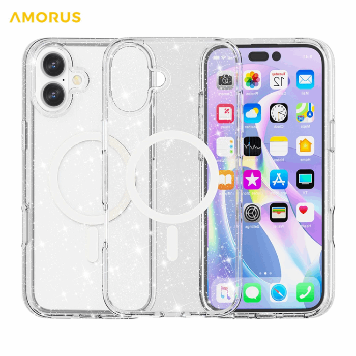 AMORUS - AMORUS Mobilskal till iPhone 17 Magsafe Glitter Powder PC + TPU - Vit