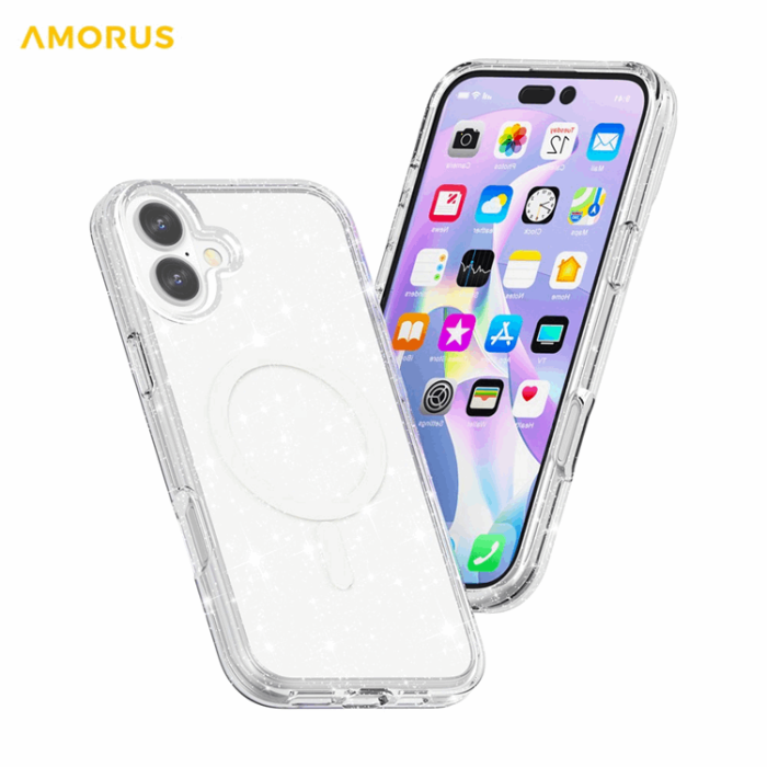 AMORUS - AMORUS Mobilskal till iPhone 17 Magsafe Glitter Powder PC + TPU - Vit