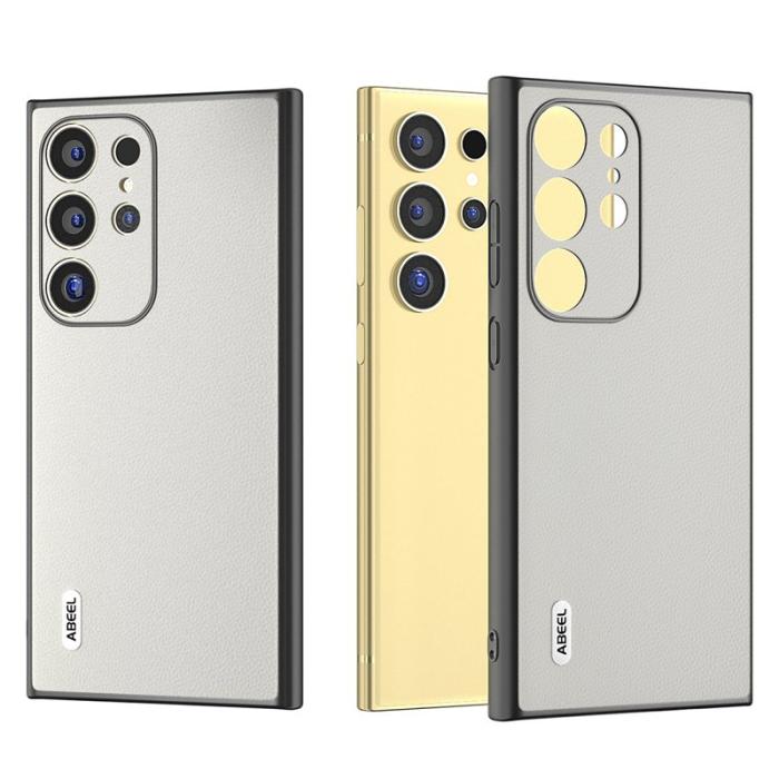 ABEEL - ABEEL Samsung Galaxy S24 Ultra Plånboksfodral Äkta Läder Vit