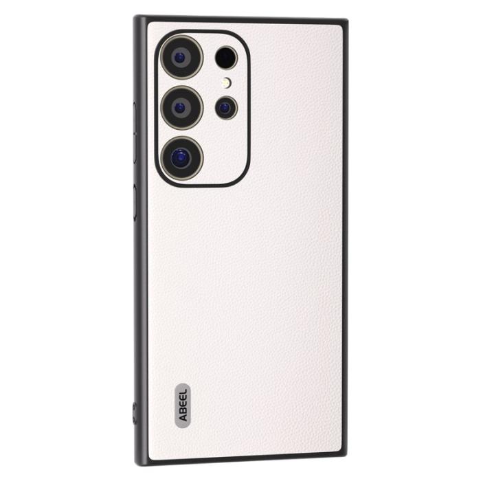 ABEEL - ABEEL Samsung Galaxy S24 Ultra Plånboksfodral Äkta Läder Vit