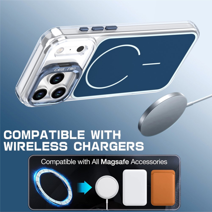 A-One Brand - iPhone 17 Pro Mobilskal MagSafe Lens Kickstand TPU + PC - Blå