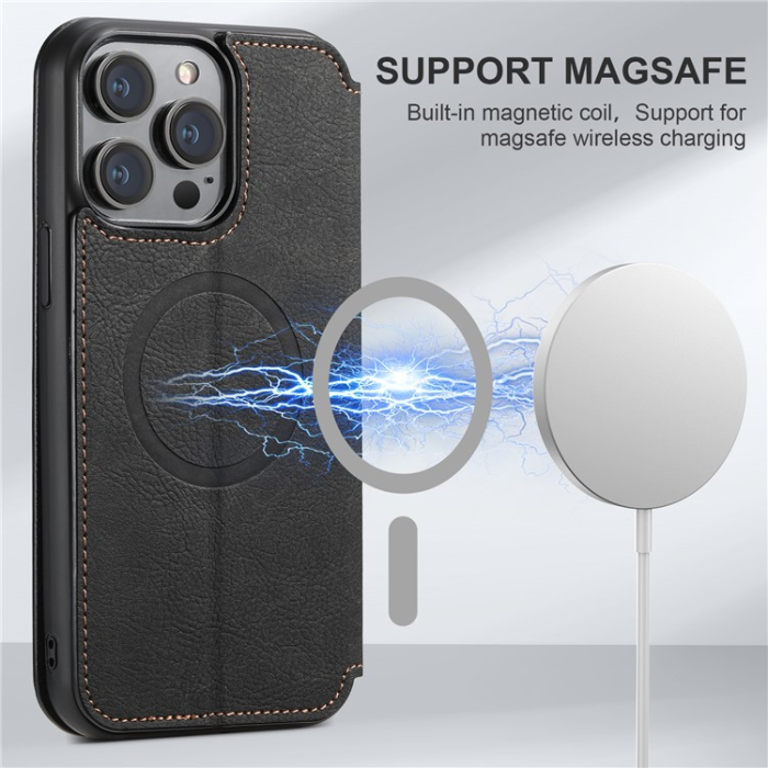 SUTENI - SUTENI iPhone 12 Pro Max Plånboksfodral Magsafe - Svart