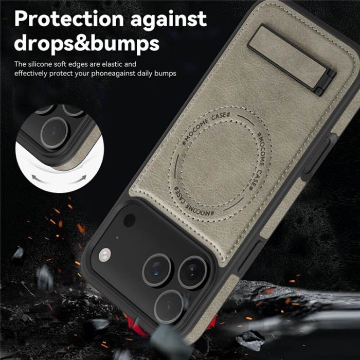 A-One Brand - iPhone 17 Pro Max Mobilskal MagSafe Kickstand Läder - Titan Grå
