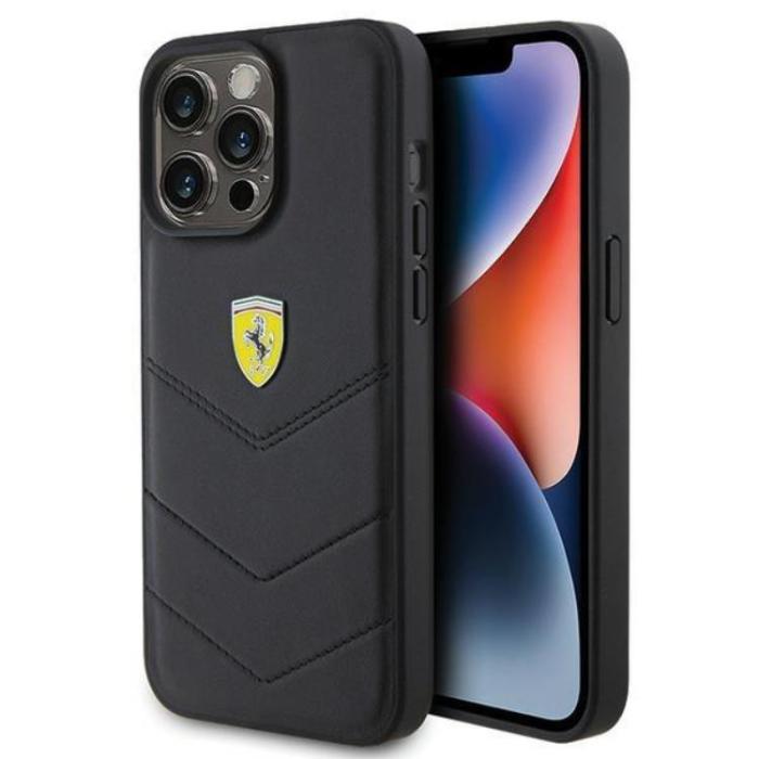 Ferrari - Ferrari iPhone 15 Pro Max Mobilskal Quilted Metal Logo - Svart