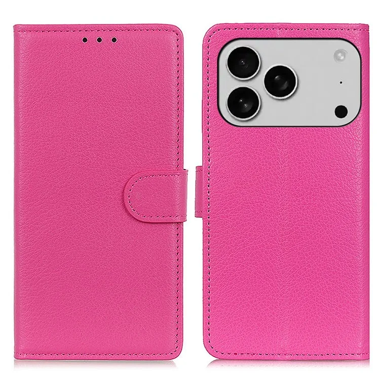 iPhone 17 Pro Max Plånboksfodral Litchi Texture - Rosa | 2353 | AlltMobil
