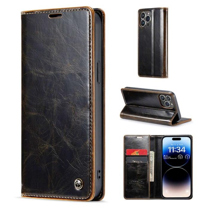 Caseme - CASEME 003 Plånboksfodral Konstläder till iPhone 14 Pro Max - Brun