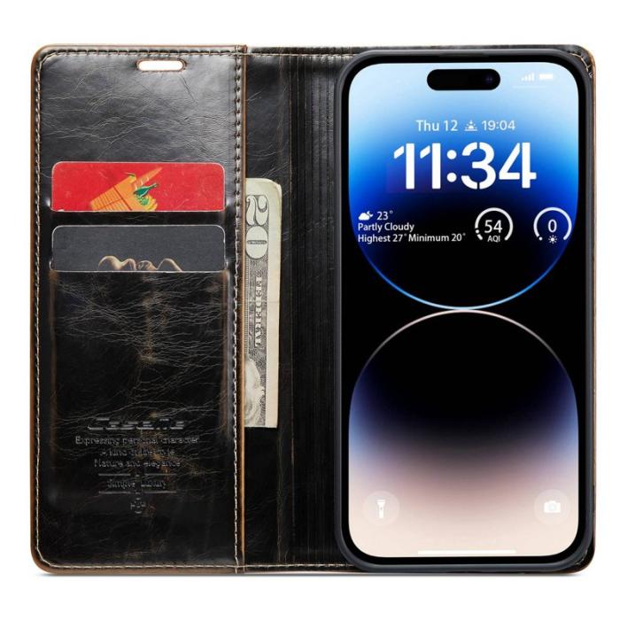 Caseme - CASEME 003 Plånboksfodral Konstläder till iPhone 14 Pro Max - Brun