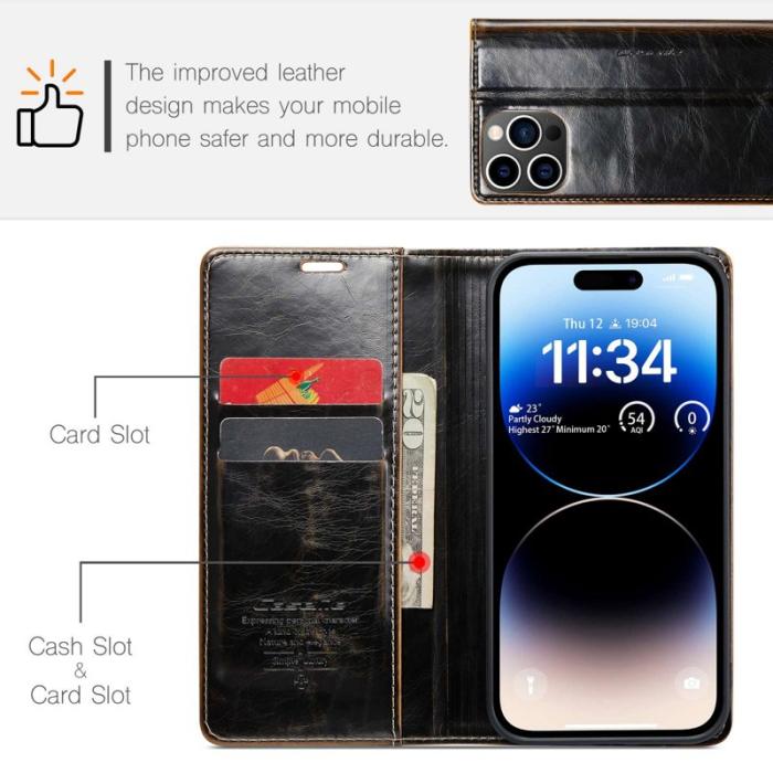 Caseme - CASEME 003 Plånboksfodral Konstläder till iPhone 14 Pro Max - Brun