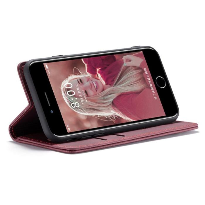 Caseme - CASEME 013 Mobilskal KonstLäder med Plånboksfodral för iPhone 8/7/SE - Vinröd