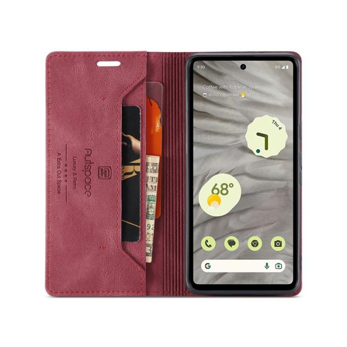 AUTSPACE - AUTSPACE Google Pixel 7a Wallet Fodral KonstLäder - Röd