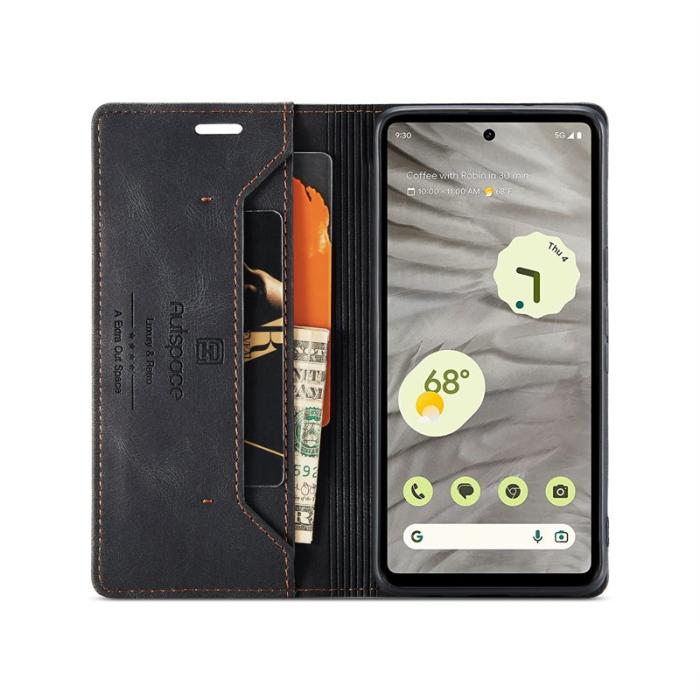 AUTSPACE - AUTSPACE Google Pixel 7a Wallet Fodral KonstLäder - Svart