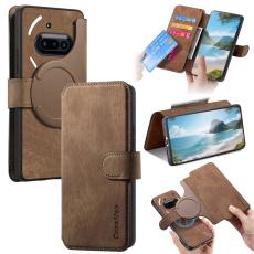 CASENEO - CASENEO F&ouml;r Nothing Phone (3a) Magnetiskt Pl&aring;nboksfodral Konstl&auml;der - Brun
