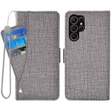 OEM - Samsung Galaxy S26 Ultra Pl&aring;nboksfodral Konstl&auml;der Jean Textur - Gr&aring;
