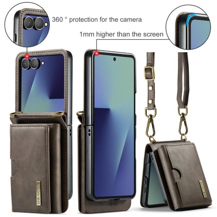 DG.MING - DG.MING M6 Series Samsung Galaxy Z Flip7 Konstläder Plånboksfodral - Brun