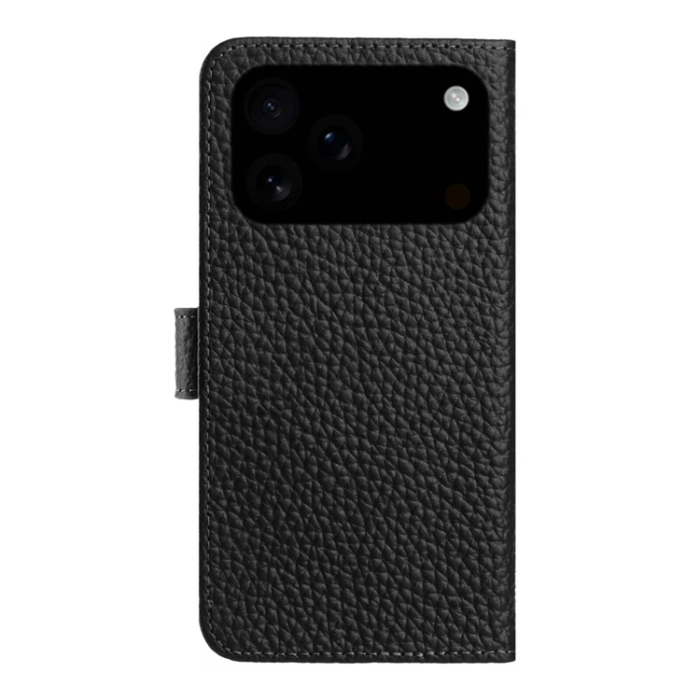A-One Brand - iPhone 17 Pro Plånboksfodral Äkta Läder Litchi Flip - Svart