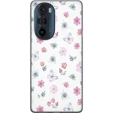 Gustaf - Mobilskal till Motorola Edge 30 Pro med Blommor och fj&auml;rillar
