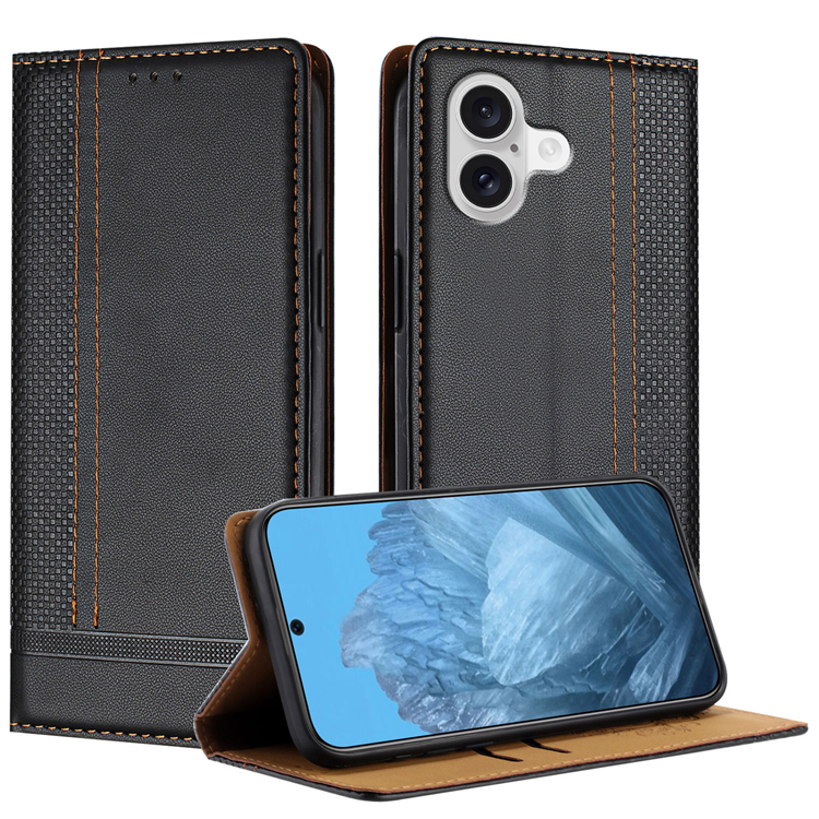 iPhone 17 Plånboksfodral Kickstand Grid Pattern - Svart | 2353 | AlltMobil