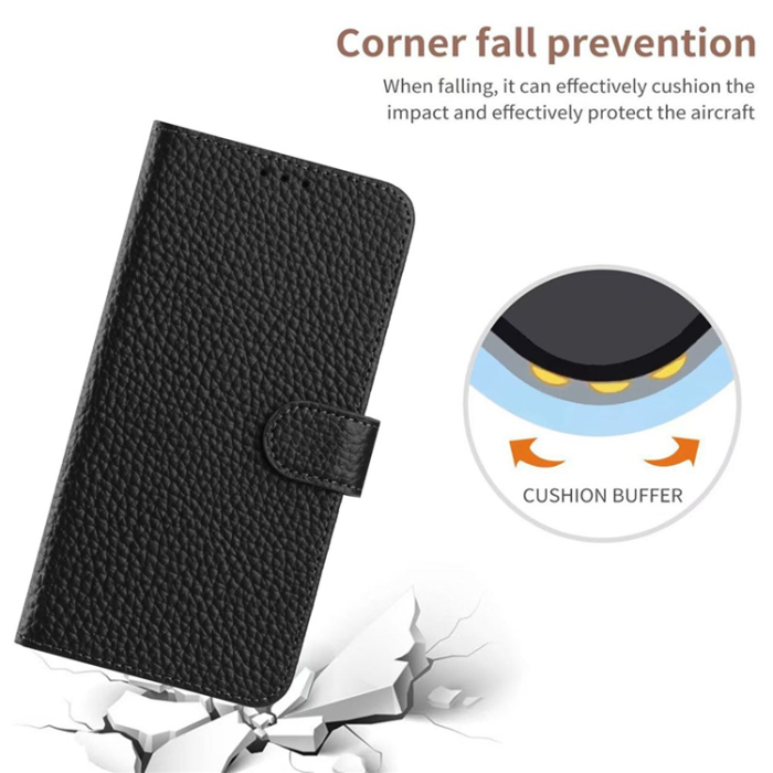 A-One Brand - Galaxy XCover 7 Pro Plånboksfodral Äkta Läder Litchi - Svart