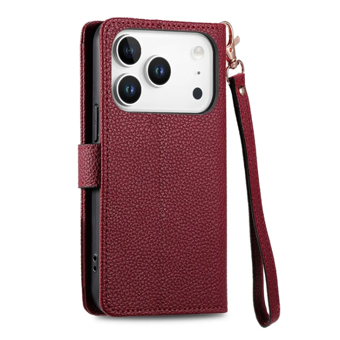 A-One Brand - iPhone 17 Pro Max Plånboksfodral RFID Zipper med rem - Röd