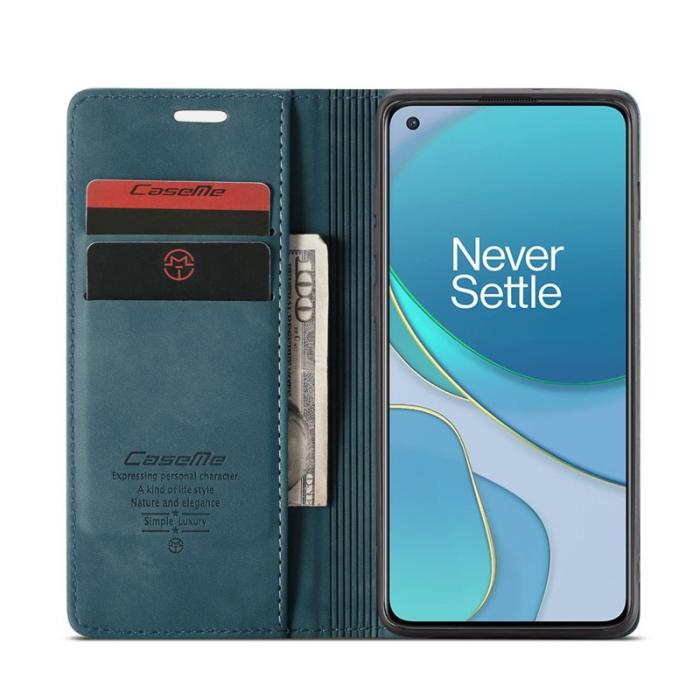 Caseme - CASEME 013 Auto-absorberande Konstläderplånboksfodral OnePlus 8T Blå
