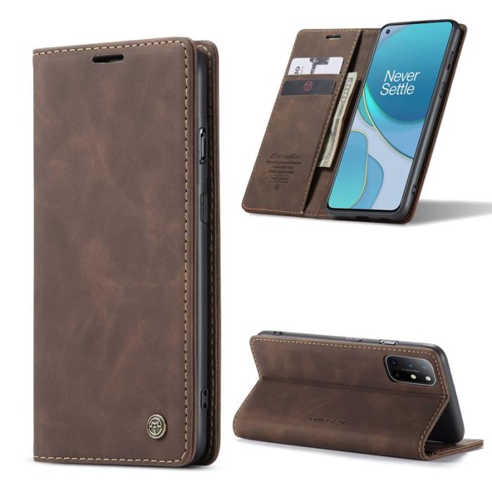 Caseme - CASEME 013 Auto-absorberande Konstläderplånboksfodral OnePlus 8T - Brun