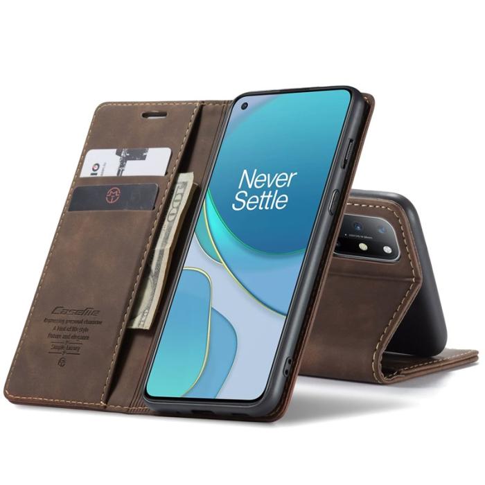 Caseme - CASEME 013 Auto-absorberande Konstläderplånboksfodral OnePlus 8T - Brun