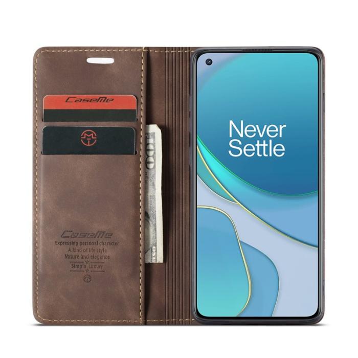 Caseme - CASEME 013 Auto-absorberande Konstläderplånboksfodral OnePlus 8T - Brun