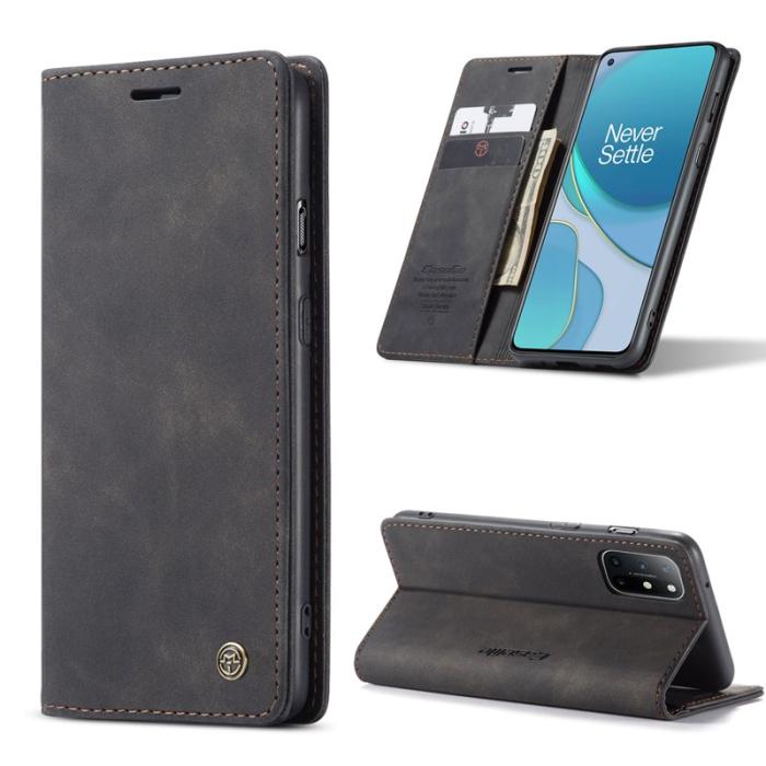 Caseme - CASEME 013 Auto-absorberande Konstläderplånboksfodral OnePlus 8T - Svart